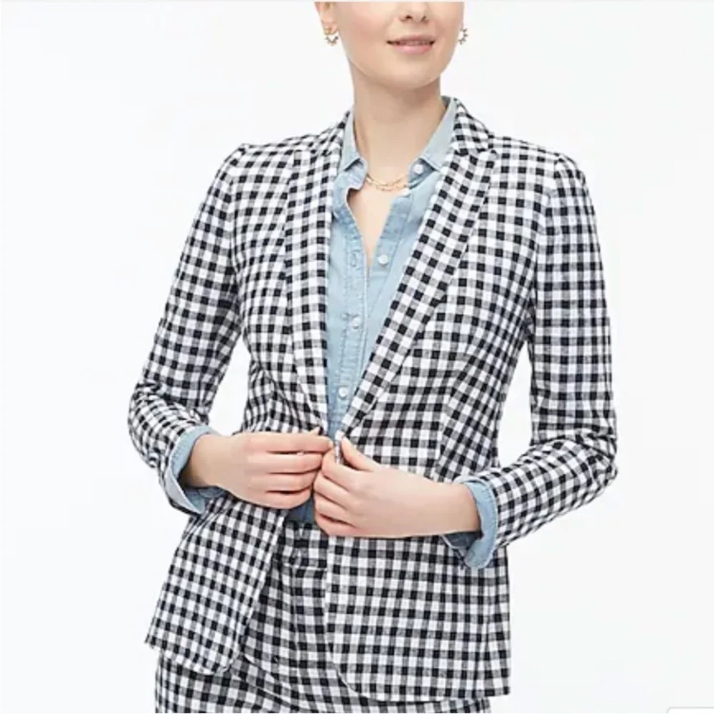 J. Crew Gingham linen-blend Holland Women's Blazer Size 10 NWT